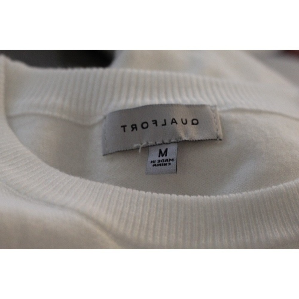 Qualfort Mens White Long Sleeve Crewneck Knit Pullover Sweater Size M - Picture 3 of 3
